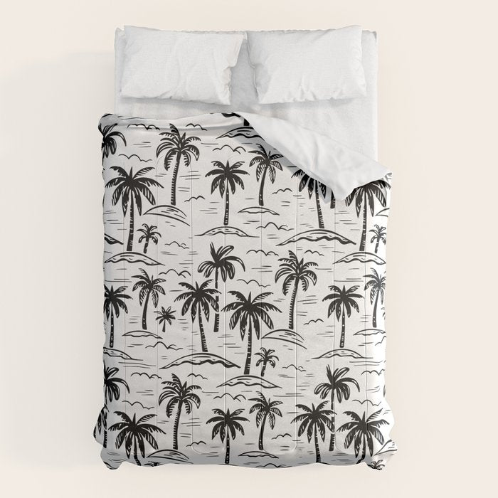 Black and white palm tree beach doodle pattern Comforter Gallery Image 1