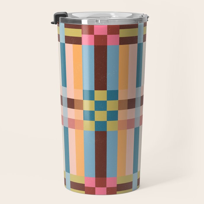 Woven Checks and Stripes Multicolored Travel Mug Gallery Image 3