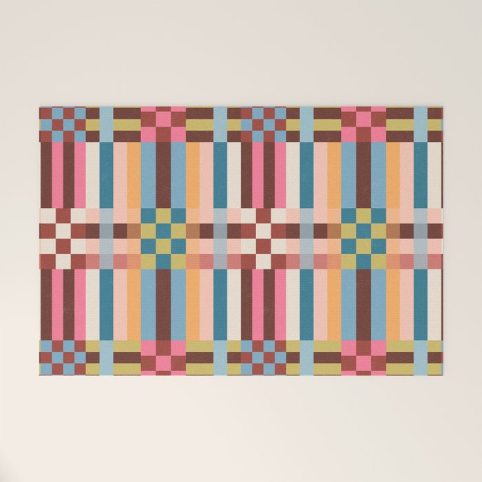Woven Checks and Stripes Multicolored Welcome Mat Gallery Image 1