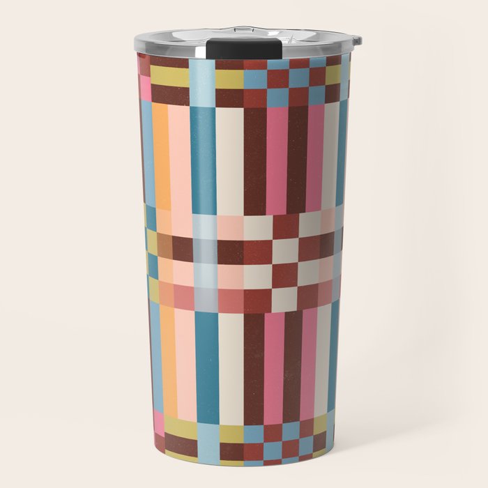 Woven Checks and Stripes Multicolored Travel Mug Gallery Image 1