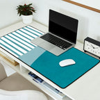 Teal White Lines Minimalist Artwork 01 Desk Mat Gallery Image 2