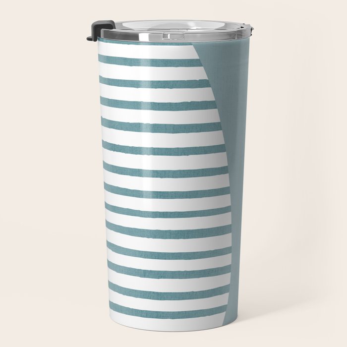 Teal White Lines Minimalist Artwork 01 Travel Mug Gallery Image 3