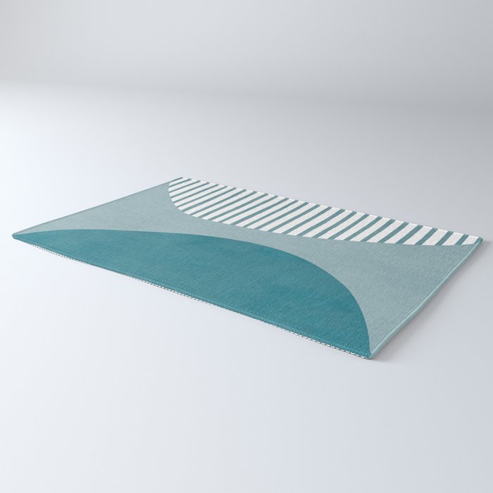 Teal White Lines Minimalist Artwork 01 Rug Gallery Image 3