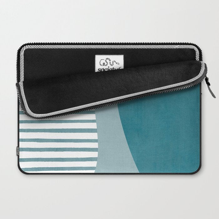 Teal White Lines Minimalist Artwork 01 Laptop Sleeve Gallery Image 2