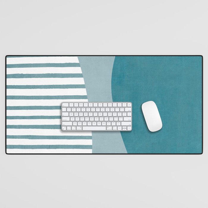 Teal White Lines Minimalist Artwork 01 Desk Mat Gallery Image 1