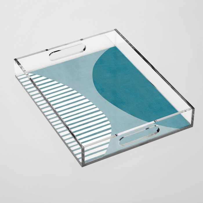 Teal White Lines Minimalist Artwork 01 Acrylic Tray Gallery Image 1