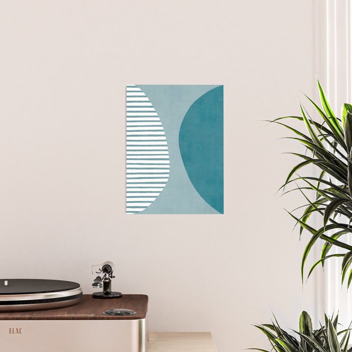Teal White Lines Minimalist Artwork 01 Poster Gallery Image 2