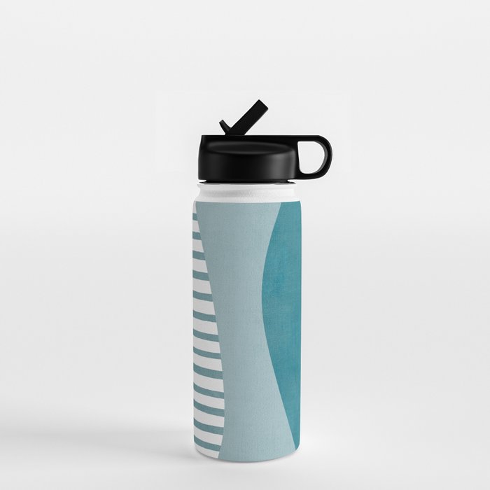 Teal White Lines Minimalist Artwork 01 Water Bottle Gallery Image 1