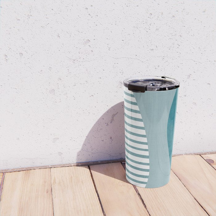 Teal White Lines Minimalist Artwork 01 Travel Mug Gallery Image 4