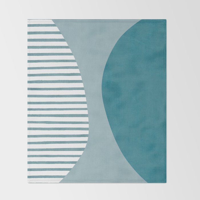 Teal White Lines Minimalist Artwork 01 Throw Blanket Gallery Image 2