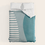 Teal White Lines Minimalist Artwork 01 Duvet Cover Gallery Image 6
