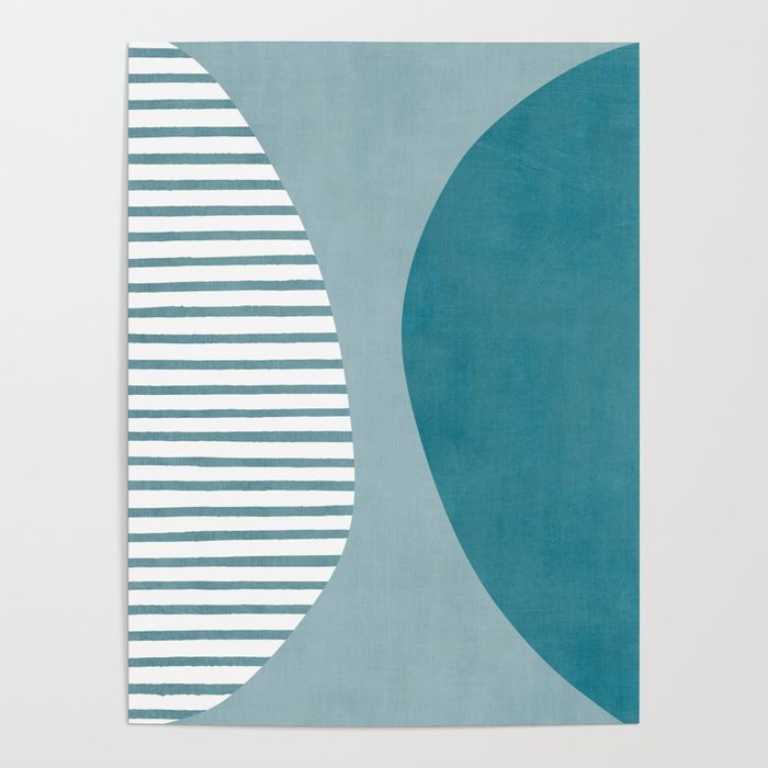 Teal White Lines Minimalist Artwork 01 Poster Gallery Image 1