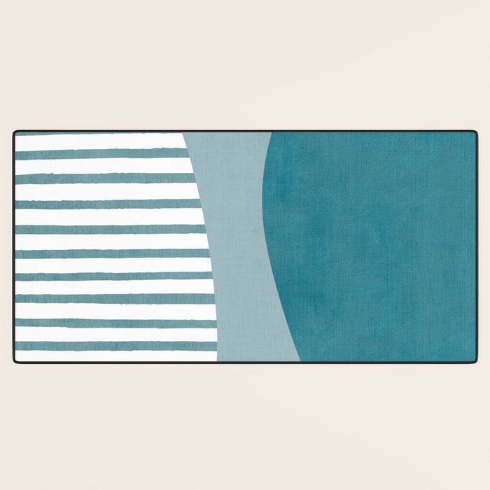 Teal White Lines Minimalist Artwork 01 Desk Mat Gallery Image 3