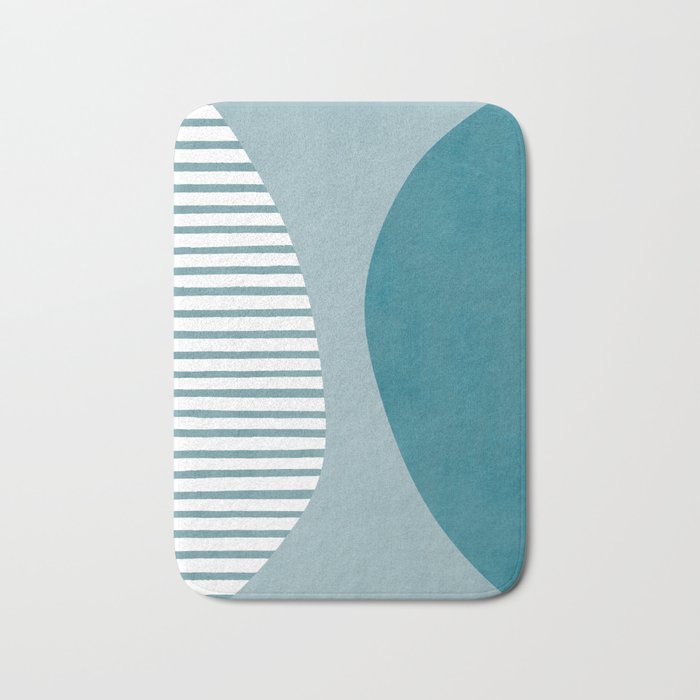 Teal White Lines Minimalist Artwork 01 Bath Mat Gallery Image 1