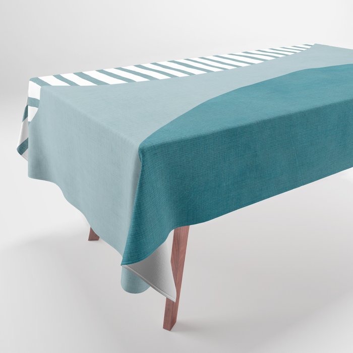Teal White Lines Minimalist Artwork 01 Tablecloth Gallery Image 1