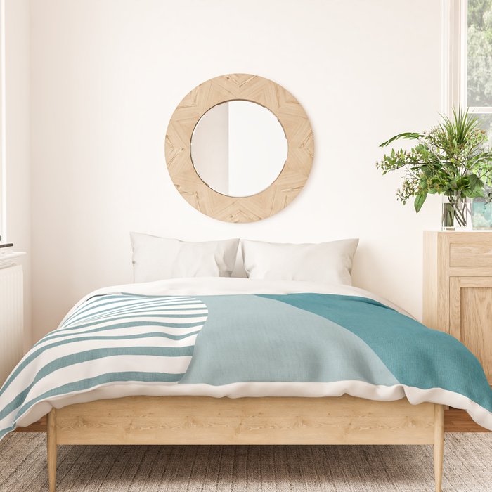 Teal White Lines Minimalist Artwork 01 Duvet Cover Gallery Image 3
