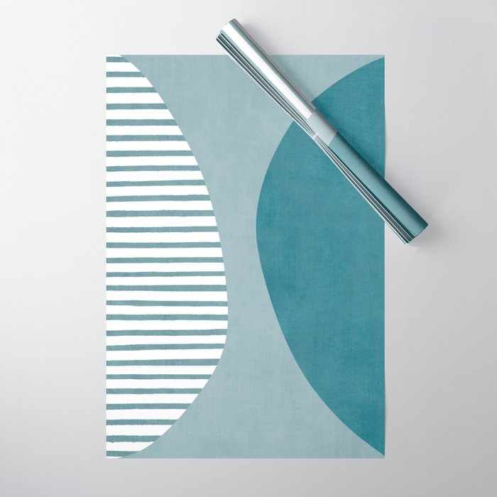 Teal White Lines Minimalist Artwork 01 Wrapping Paper Gallery Image 1