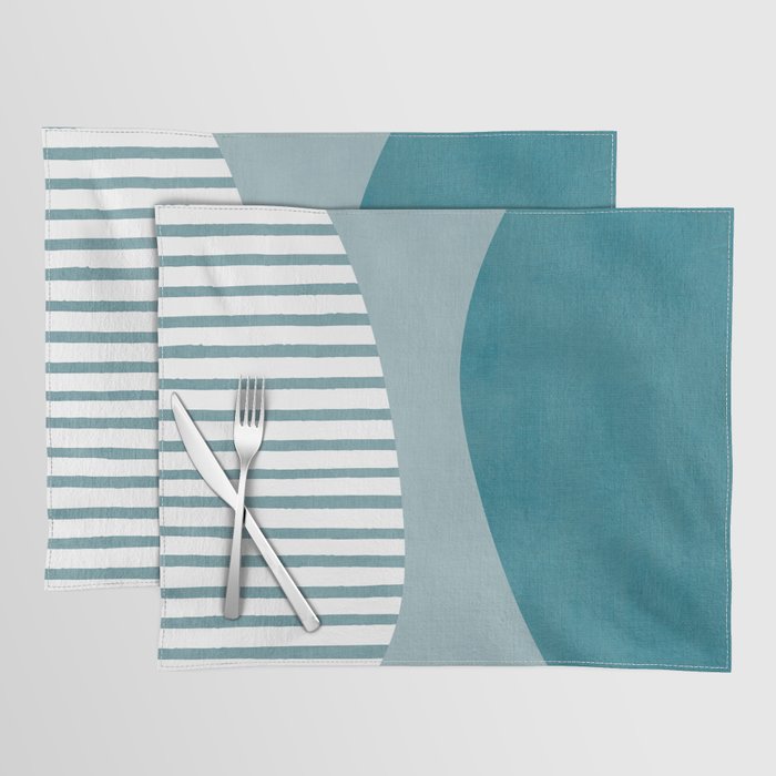Teal White Lines Minimalist Artwork 01 Placemat Gallery Image 1