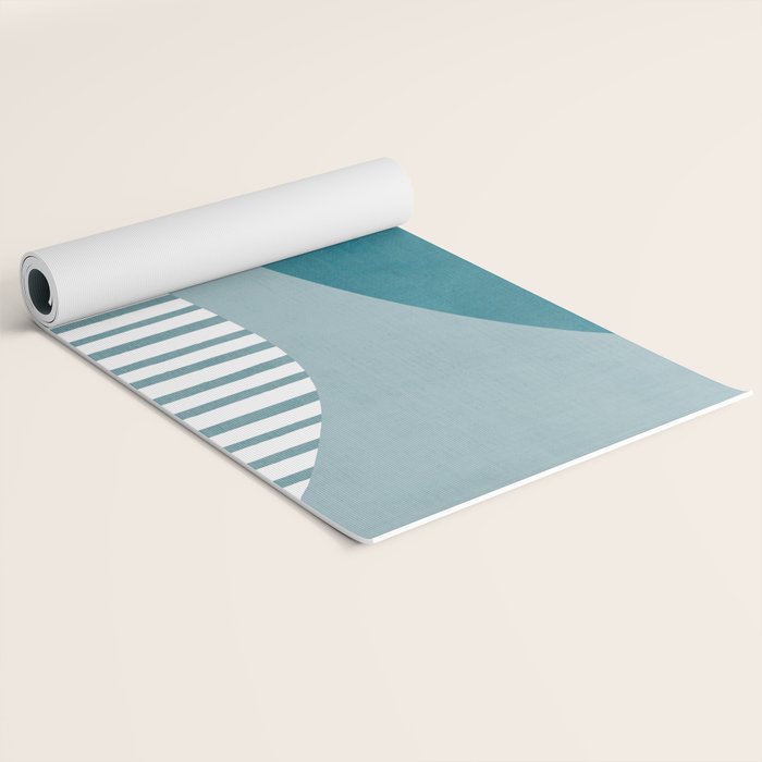 Teal White Lines Minimalist Artwork 01 Yoga Mat Gallery Image 2