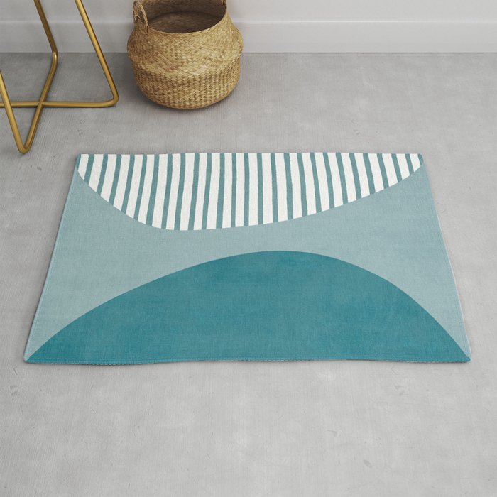 Teal White Lines Minimalist Artwork 01 Rug Gallery Image 1