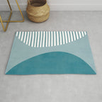 Teal White Lines Minimalist Artwork 01 Rug Gallery Image 1