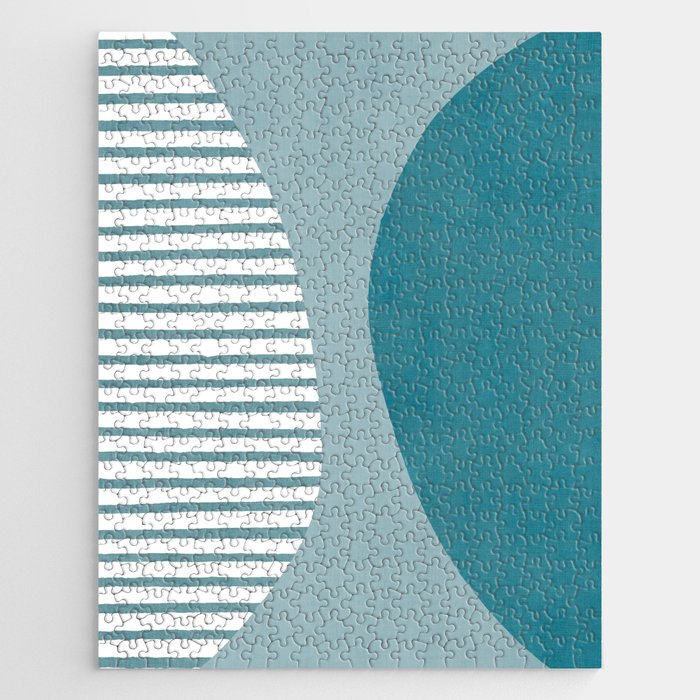 Teal White Lines Minimalist Artwork 01 Jigsaw Puzzle Gallery Image 1