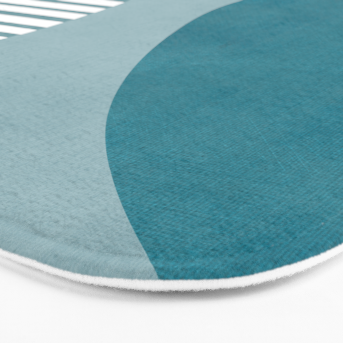 Teal White Lines Minimalist Artwork 01 Bath Mat Gallery Image 3