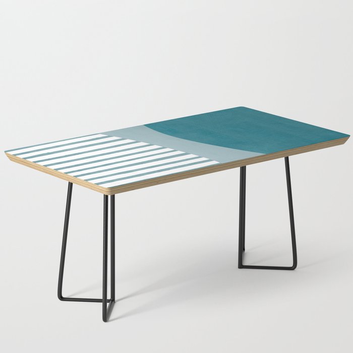Teal White Lines Minimalist Artwork 01 Coffee Table Gallery Image 1