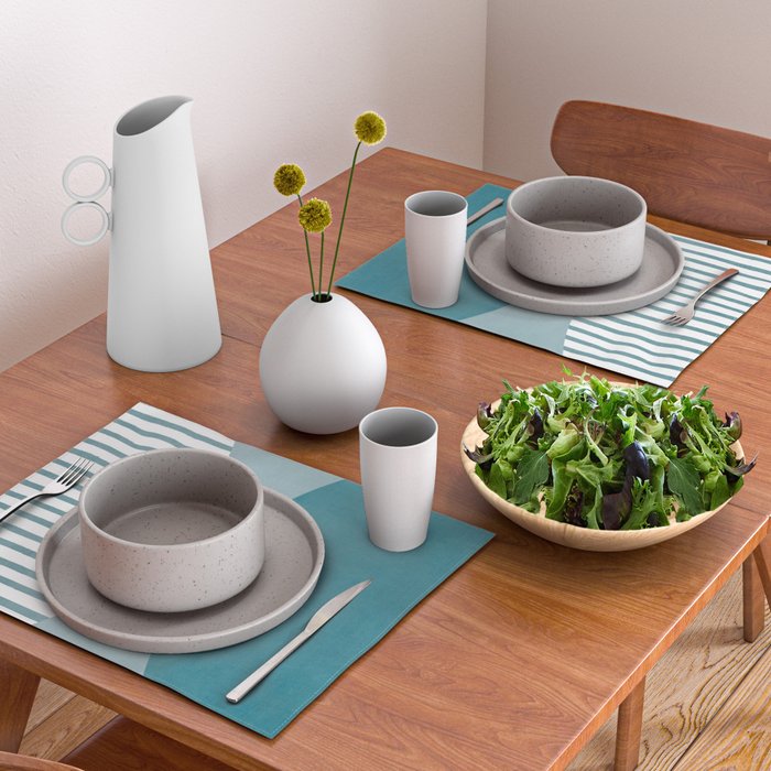 Teal White Lines Minimalist Artwork 01 Placemat Gallery Image 2