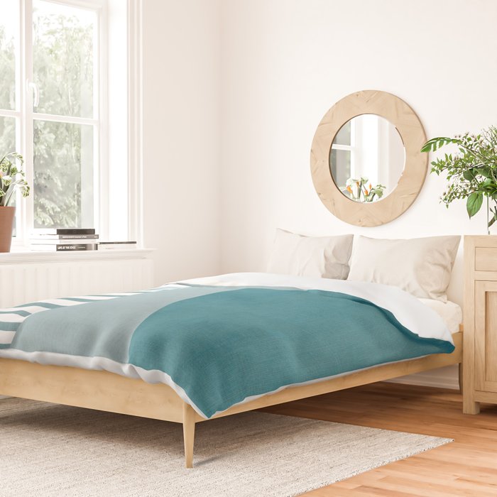 Teal White Lines Minimalist Artwork 01 Duvet Cover Gallery Image 2