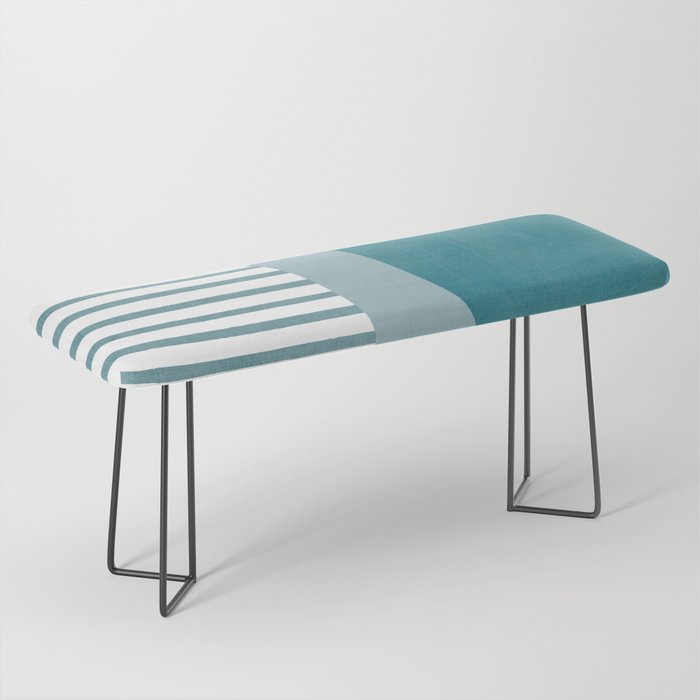 Teal White Lines Minimalist Artwork 01 Bench Gallery Image 1