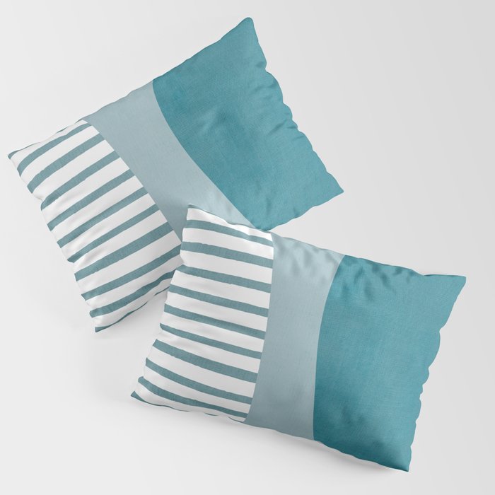 Teal White Lines Minimalist Artwork 01 Pillow Sham Gallery Image 1