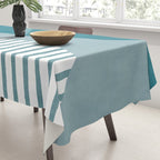 Teal White Lines Minimalist Artwork 01 Tablecloth Gallery Image 3