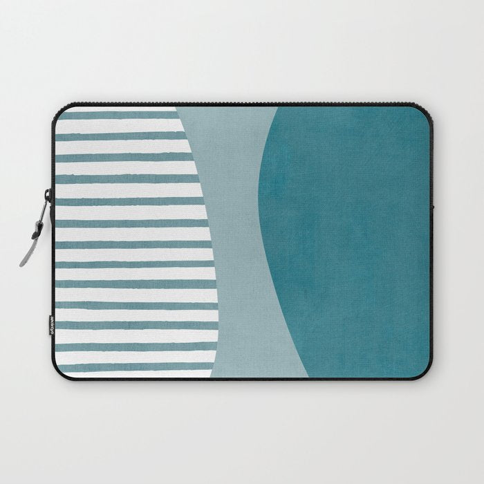 Teal White Lines Minimalist Artwork 01 Laptop Sleeve Gallery Image 1