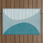 Teal White Lines Minimalist Artwork 01 Outdoor Rug Gallery Image 1