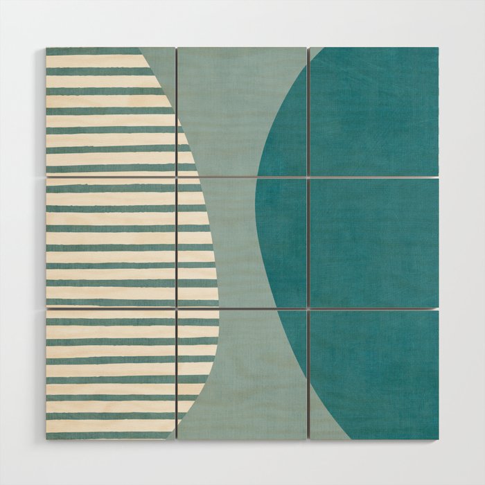 Teal White Lines Minimalist Artwork 01 Wood Wall Art Gallery Image 1