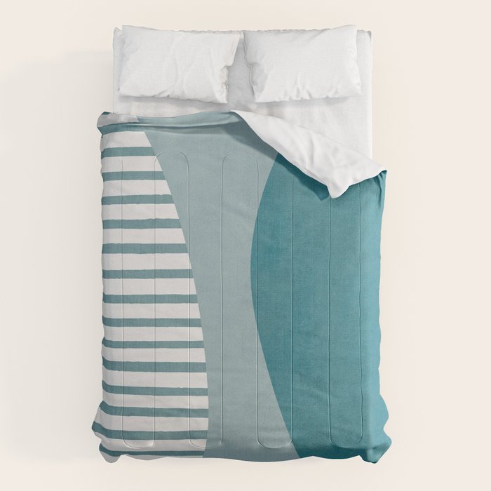 Teal White Lines Minimalist Artwork 01 Comforter Gallery Image 6