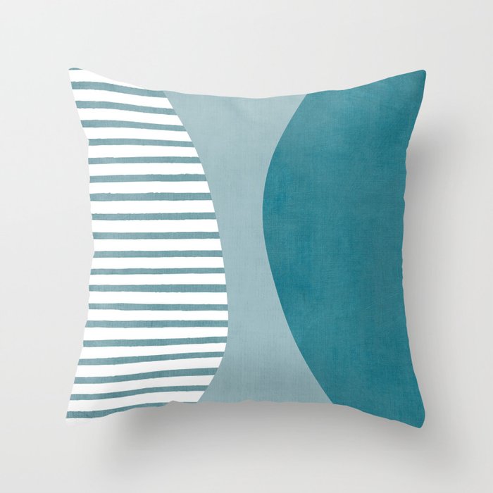 Teal White Lines Minimalist Artwork 01 Throw Pillow Gallery Image 6
