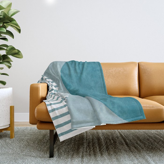 Teal White Lines Minimalist Artwork 01 Throw Blanket Gallery Image 1
