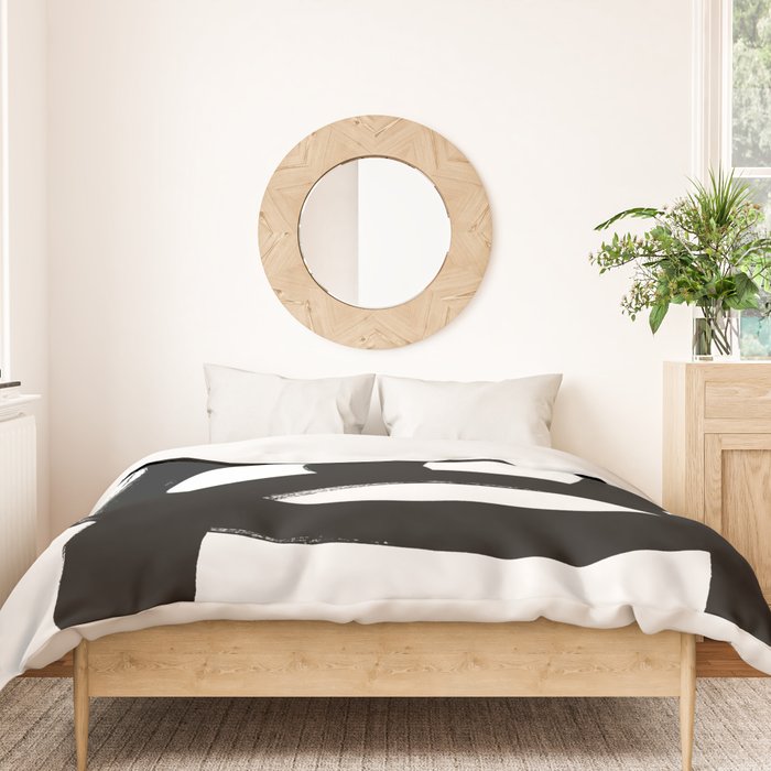 Black & White Minimalist Abstract Mid century Ink Art Dark Brush Strokes Duvet Cover Gallery Image 3