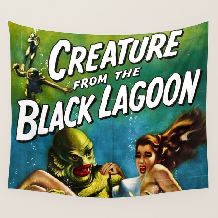 Vintage Creature from the Black Lagoon horror movie lobby theatrical poster card No. 2 green Wall Tapestry Gallery Image 1