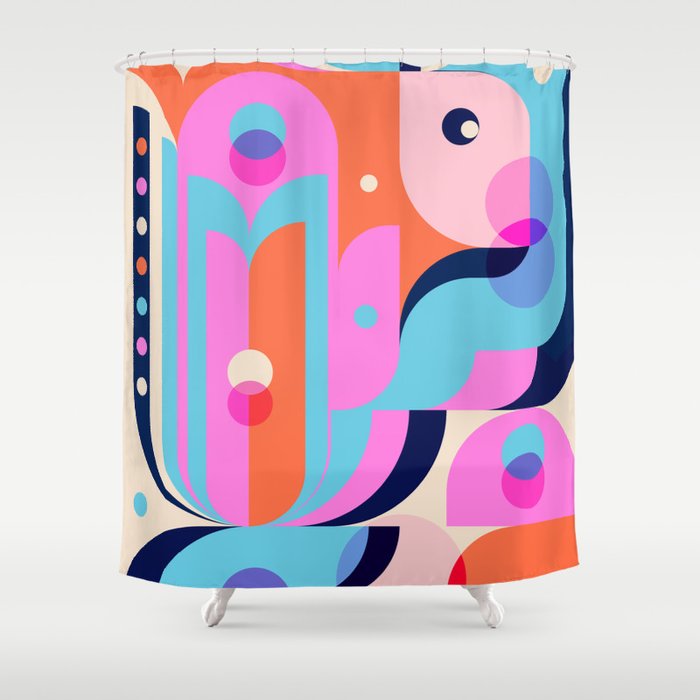 Blue Pink Girl Shower Curtain Gallery Image 1