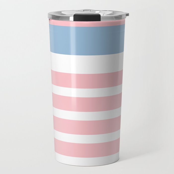 Pastel Pink Mixed Stripe Pattern with Light Blue and White Travel Mug Gallery Image 1