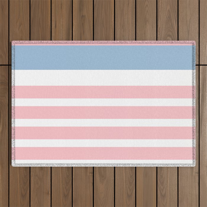 Pastel Pink Mixed Stripe Pattern with Light Blue and White Outdoor Rug Gallery Image 1