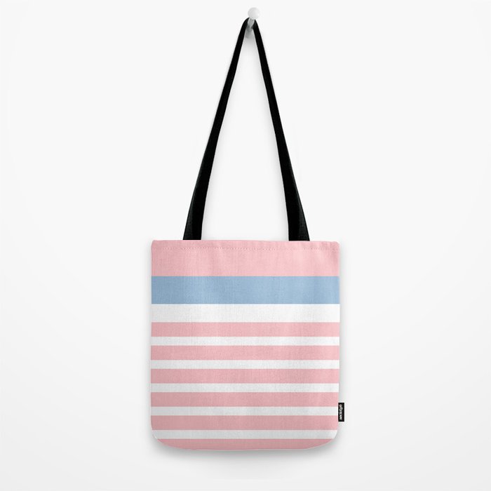 Pastel Pink Mixed Stripe Pattern with Light Blue and White Tote Bag Gallery Image 2
