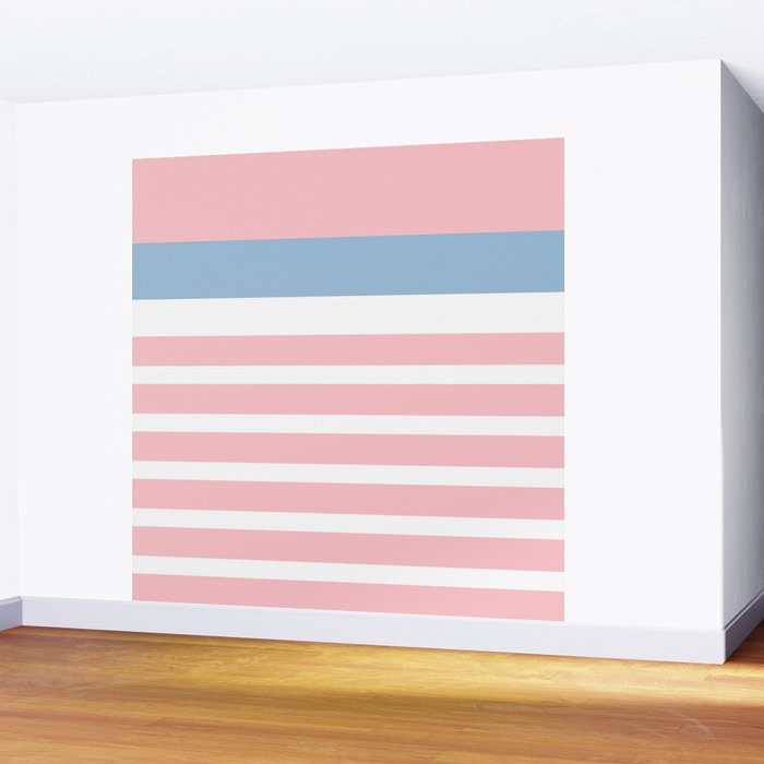 Pastel Pink Mixed Stripe Pattern with Light Blue and White Wall Mural Gallery Image 2