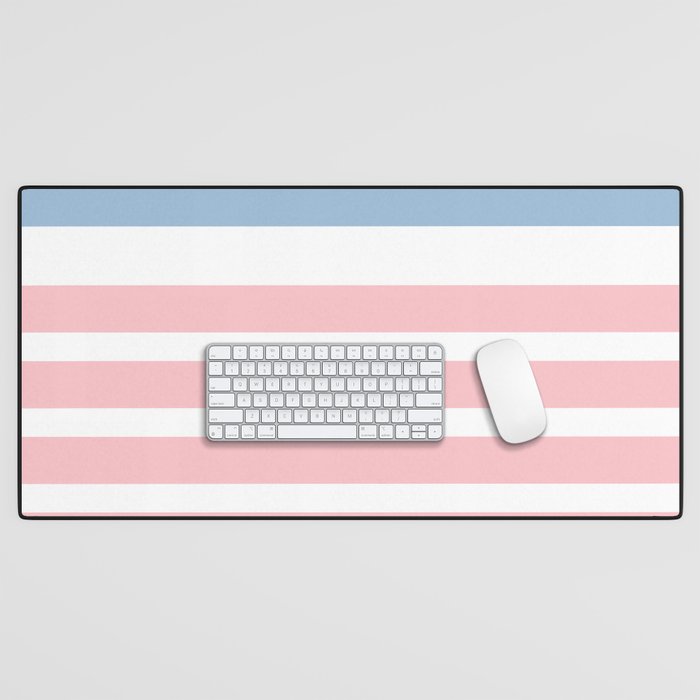 Pastel Pink Mixed Stripe Pattern with Light Blue and White Desk Mat Gallery Image 1