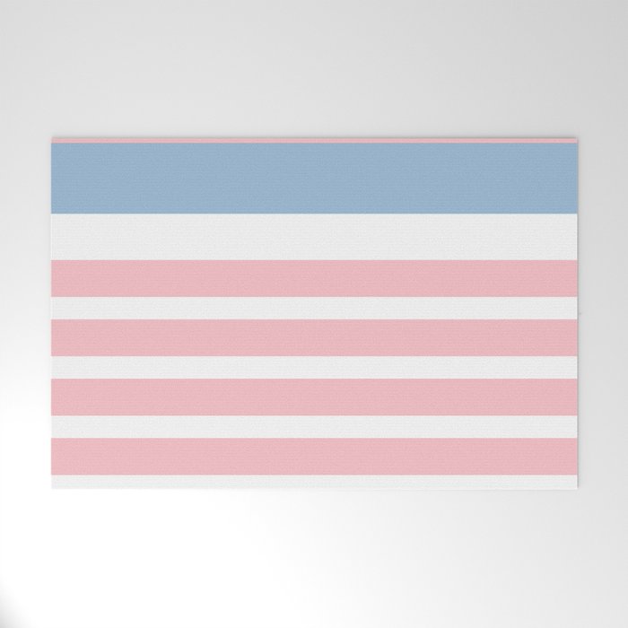 Pastel Pink Mixed Stripe Pattern with Light Blue and White Welcome Mat Gallery Image 1