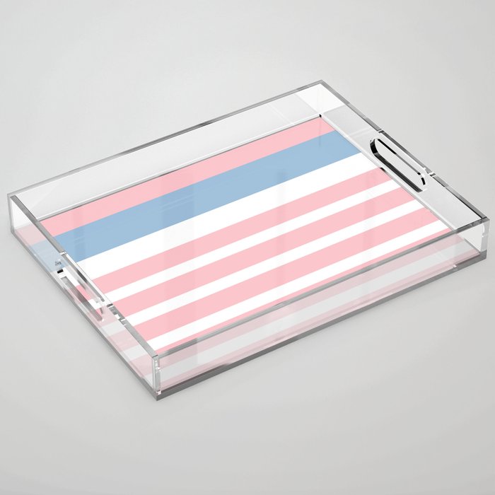 Pastel Pink Mixed Stripe Pattern with Light Blue and White Acrylic Tray Gallery Image 1