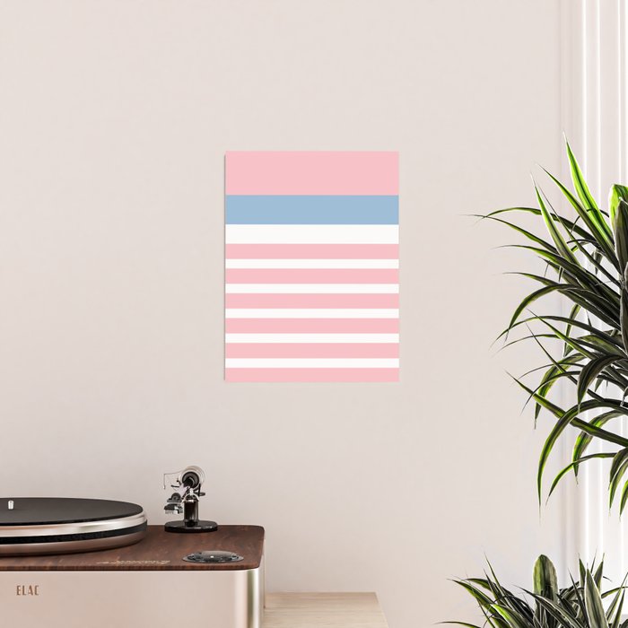 Pastel Pink Mixed Stripe Pattern with Light Blue and White Poster Gallery Image 2